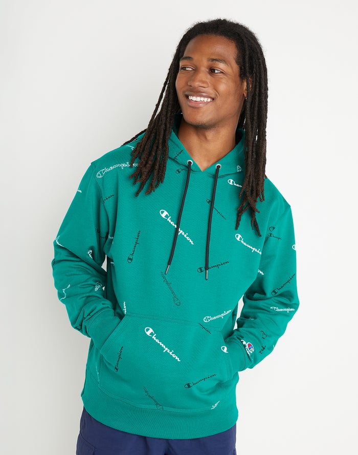 Champion Hoodie Heren - Groen - Powerblend All Over Logo ( 751620-IFB )